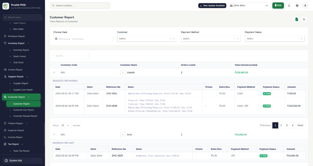 Trushti POS Customer Management Interface
