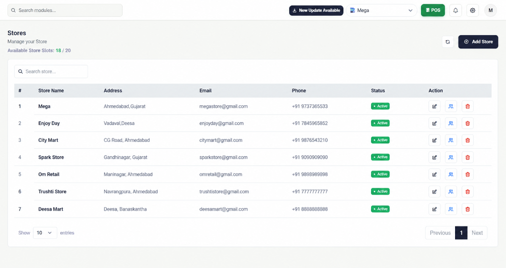 Trushti POS Multi-Store & Multi-Tenant Management Interface