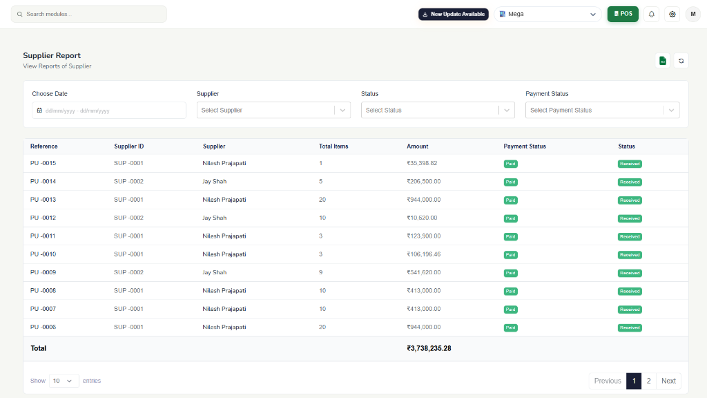 Trushti POS Purchase & Supplier Management Interface